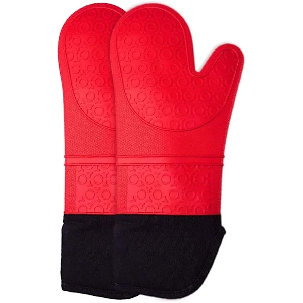 (Red, 1 Pair) Oven Mitts Heat Resistant Silicone Oven Gloves Extra Long Non-Slip Pot Holders