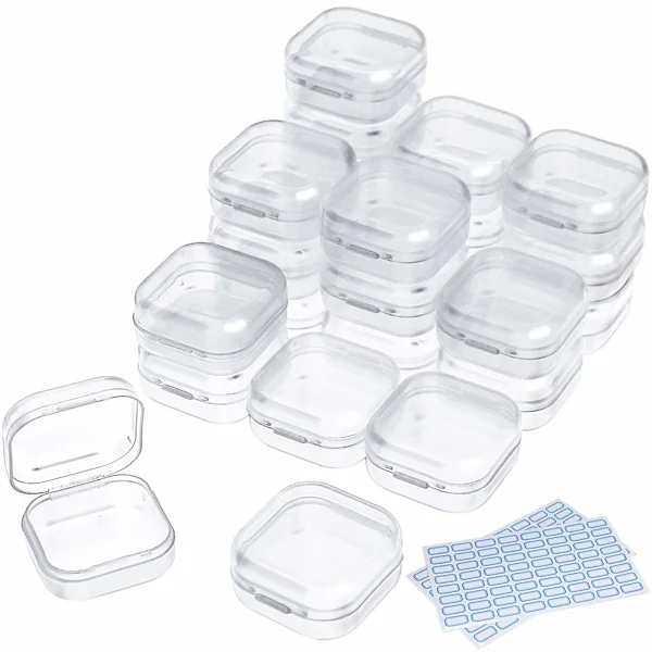 Liten Förvaringslåda i Plast, 24-pack Mini Klar Plastlåda, Pärlförvaringsbehållare med Lock för Pärlor, Hantverk, Smycken (3,5 x 3,5 x 1,8 cm)