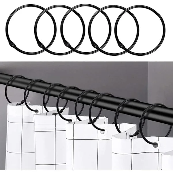 Black - 24 Shower Curtain Rings, Stainless Steel Shower Curtain Hooks for Bathroom, Round Shower Curtain Rings
