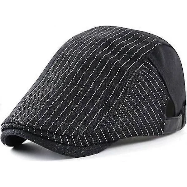 Herr Flat Cap Justerbar Newsboy Cap Bomull Gatsby Basker Keps Skytte Körhatt Ankunge Ivy Irish Golf Flat Hatt (Svart 1)