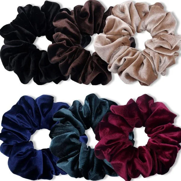 6-pack, extra stora scrunchies för kvinnor med tjockt hår, premium sammetslen stor scrunchie, mjukt rep hårband håraccessoarer