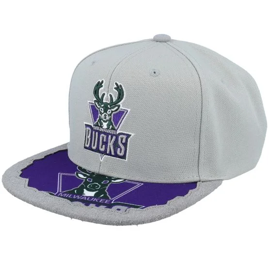 Mitchell & Ness - Gris snapback Gorra - Milwaukee Bucks Munch Time Hwc Grey Snapback @ Hatstore