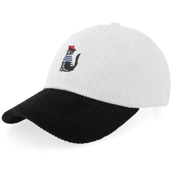 Iconic - Bílá unconstructed Kšiltovka - French Cat Corduroy Off White/Black Dad Cap @ Hatstore