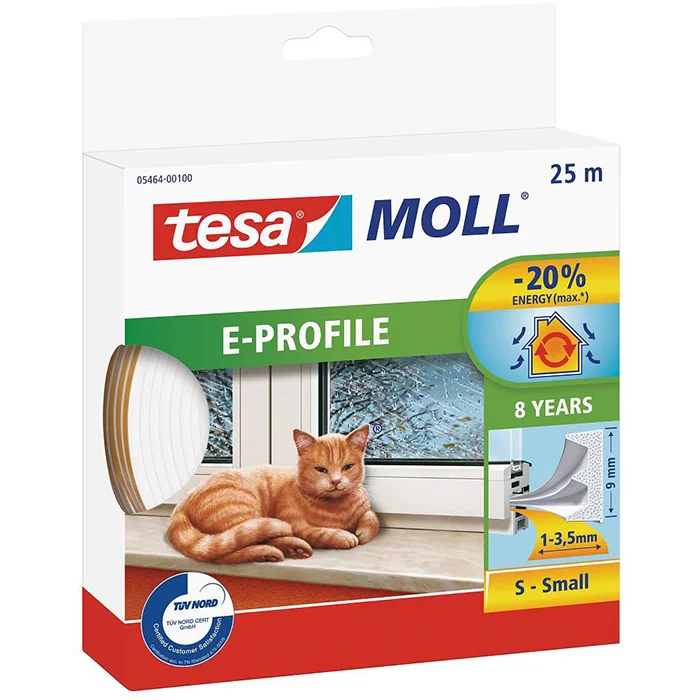 Tesa E-list 05464-00100-00 Tætningsliste EPDM, 25 m, 9 mm x 4 mm Hvid, Maskintilbehør & forbrugsvarer