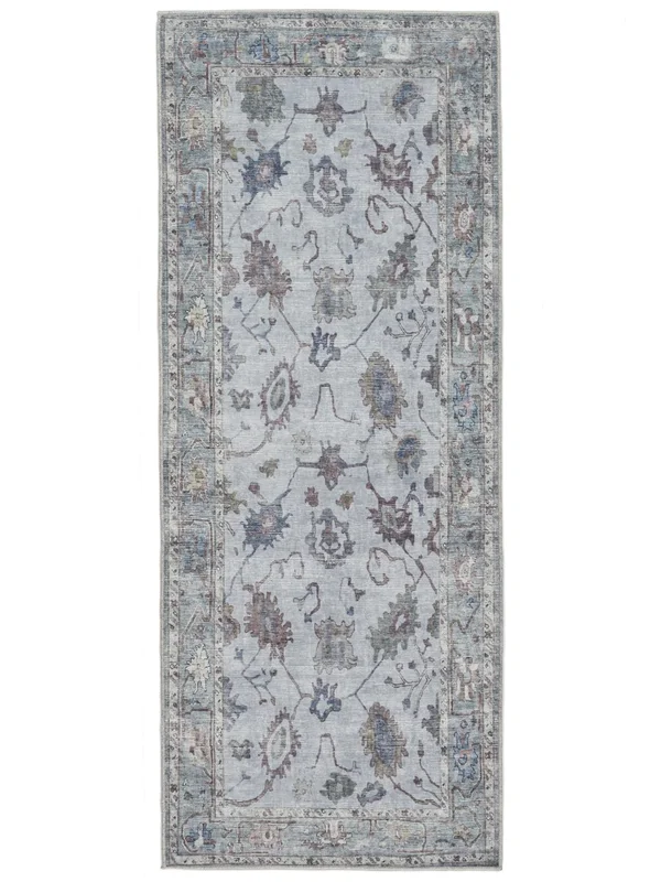 Vintage Możliwość Prania Mały Gizani Oriental Dywan - Niebieski 80X200 Bawełna, W Stylu Klasycznym