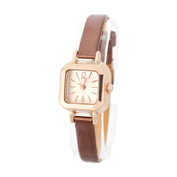 Moderigtigt dame quartz armbåndsur analog PU rem armbåndsur (brun)
