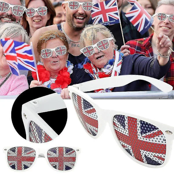 Union Jack stenopeiska glasögon, plast solglasögon nyhet glasögon festkläder glasögon för kung Charles kröning, brittiska nationaldagen
