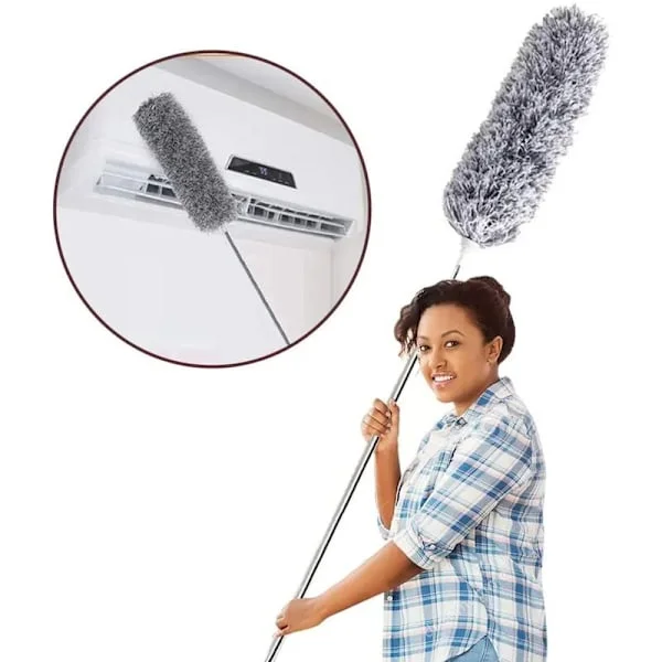 Feather Duster Telescopic with Extra Long Extendable Handle, 78-245cm Stainless Steel Washable Dust Mop with Bendable Head