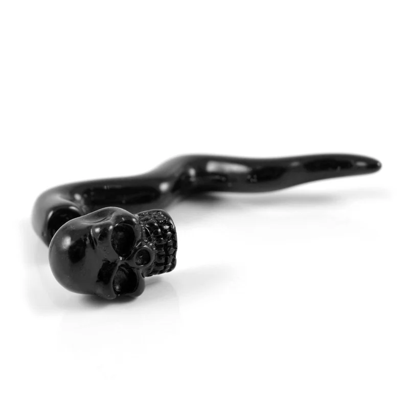 Sentio | Boucle d'oreille faux écarteur en forme de crâne noir pour hommes - Faux plugs