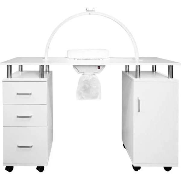 Professionell Manikyrbord & LED-lampa Halvmåne 75cm - Inkluderar dammsugare