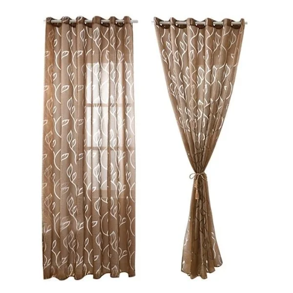 [RM](Brun) 2 Delar Skira Bruna Gardiner 100x250 cm Med Lövmönster Elegant Dekoration för Vardagsrum Sovrum Matsal Brun