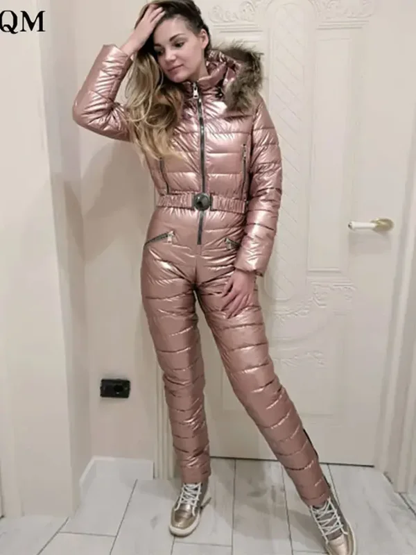 AliExpress - Tenue une pièce combinaison de Ski femmes veste hiver combinaison femme Parka à capuche coton body fermeture éclair salopette pour femme 