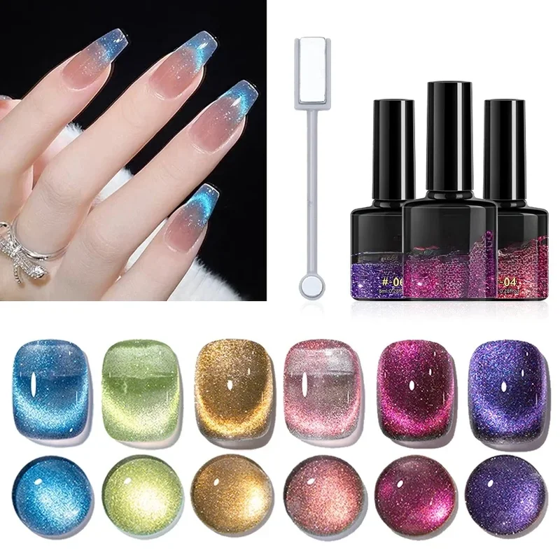 AliExpress - 6-teiliges Cat-Eye-Gel-Nagellack-Set, reflektierender magnetischer Gel-Nagellack und Stick, Soak Off Cat Eye Gel-Nagellack, Maniküre, 