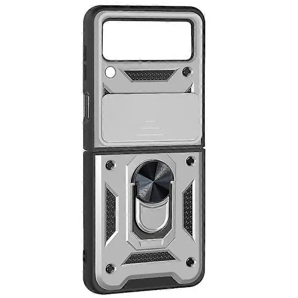 Telefon Bagside Cover Stødsikker God Hårdhed med Ringholder Foldbart Telefonbeskyttelse Kompatibel Samsung Galaxy Z Flip3 5G (Sølv)