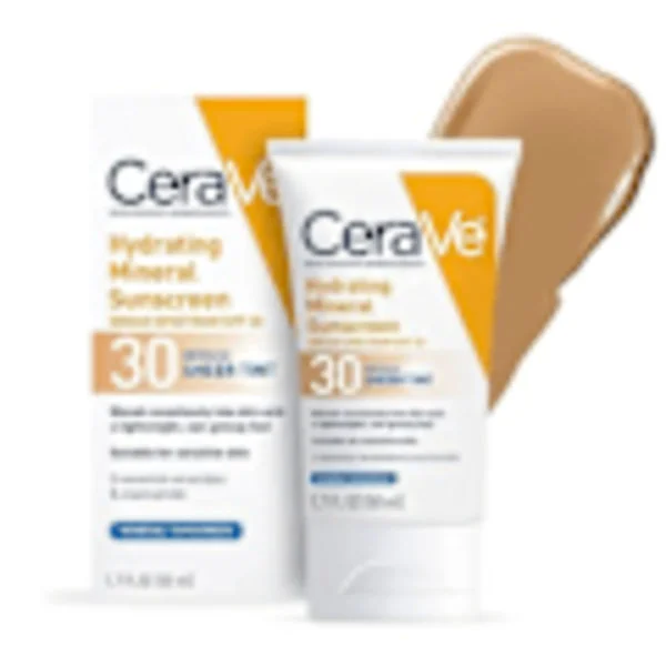 CeraVe Tinted Mineral Sunscreen SPF 30, a hydrating facial sunscreen with zinc oxide and titanium dioxide, 50 ml SPF 30