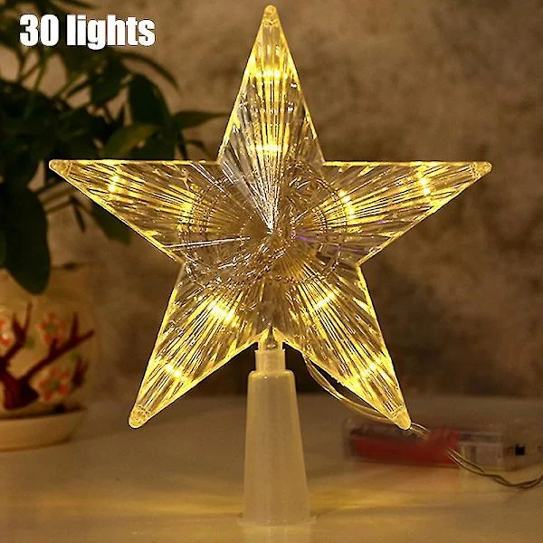 Pentagramformad Ljus Julgranshängande Ornament Jul Hem 10/30 LED Fest Topper Dekoration (30 Ljus, Gul)