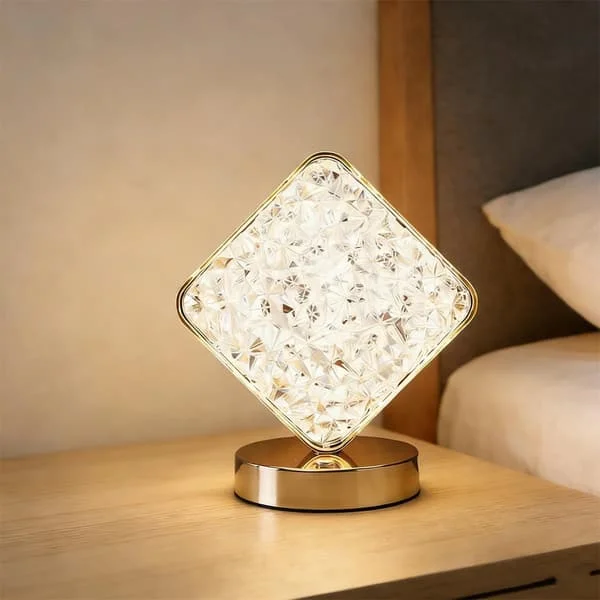 Bordslampa - Stämningsbelysning - Nattlampa - Uppladdningsbar bordslampa - Tre ljusstyrkenivåer med touchkontroll - Guldfärgad metallbas - 