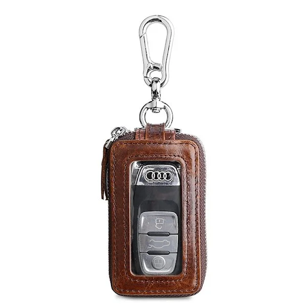Genuine Leather Key Case, RFID Blocking Car Key Holder with Multifunctional Keychain Brown Brown
