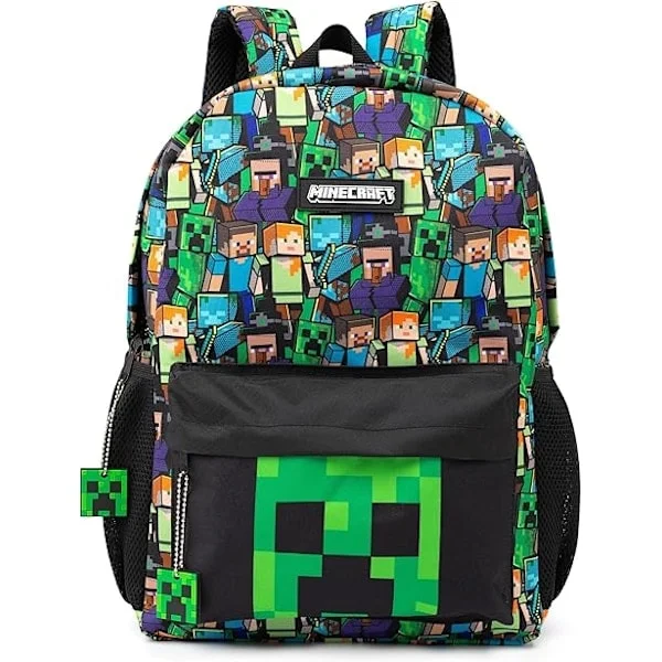 Minecraft Backpack for Boys | Black School Bag for Kids | Green Creeper Zombie Skeleton Enderman & Cave Spider[JR]