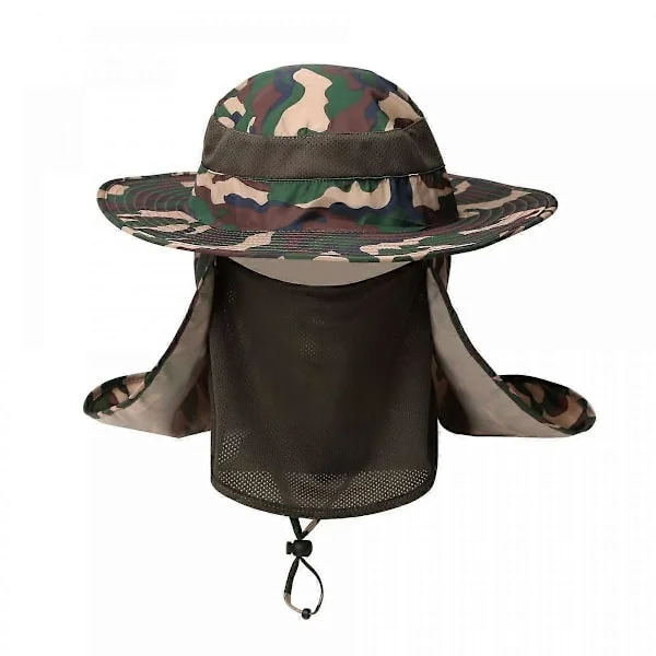 SSRGV Sommer Solhat Fiskehat, UPF 50+ Solbeskyttelse Rejse Strandhat Aftagelig Nakke- & Ansigtsskærm til Mænd Kvinder (Camouflage/Militærgrøn)