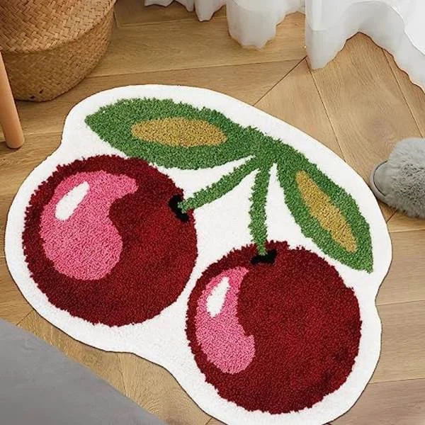 Bathroom Mat, Cute Cherry Rug, Water Absorbent Floor Mat, Non-Slip, Soft and Comfortable, for Bathroom, Bathtub, Shower