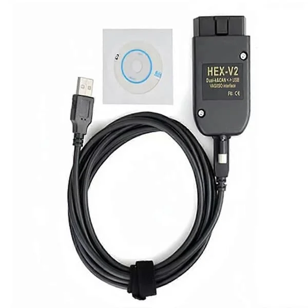 Latest FT232 V25.3 VAG Scanner Tool VAG KKL VCDS Cable OBD2 Diagnostic Cable OBD2 Scanner HEX V2 VAGCOM, English Black