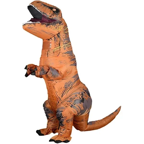 Inflatable T-REX Costume Adult Dinosaur Costumes Jumpsuit Fan Halloween (Brown)