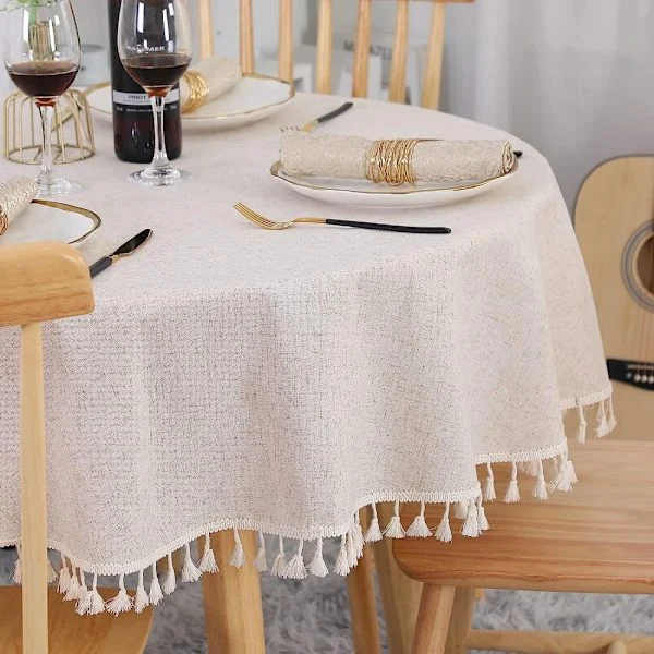 Kraftig Beige Duk, Vanntette Duker i Beige, Mesterlig Design for Runde Spisebord, Rynkefri og Støvtett, 120 cm Diameter