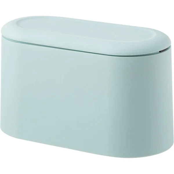 Mini Trash Can Press Trash Can Lid Makeup Holder Vanity Bathroom Kitchen Car Desk (Light Blue)