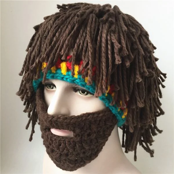 A Part (Color) Fun Creative Handmade Hat Wig Bearded Hat, Xinqiao Men's Knitted Beard Hats Reggae Hairstyle Rasta Head