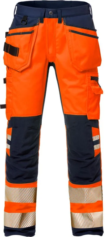 Arbetsbyxor Fristads Herr Varsel hantverkarbyxa stretch 2707 PLU, klass 2, Varsel Orange/Marinblå Arbetskläder