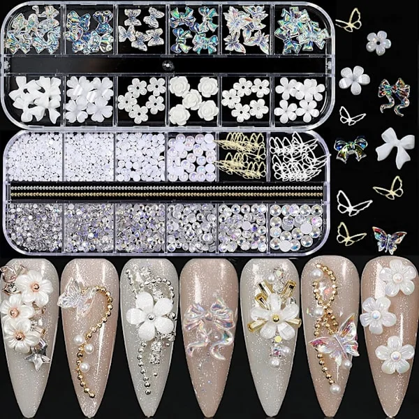 Akryl Fjäril Blomma Björnen Nagelkonst Hänge Smycken Produktion, Flerformad Pärla Strass Guld Metall Applikation Smycken Tillbehör