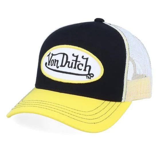 Von Dutch - Noir trucker Casquette - Oval Patch Black/White/Yellow Trucker @ Hatstore