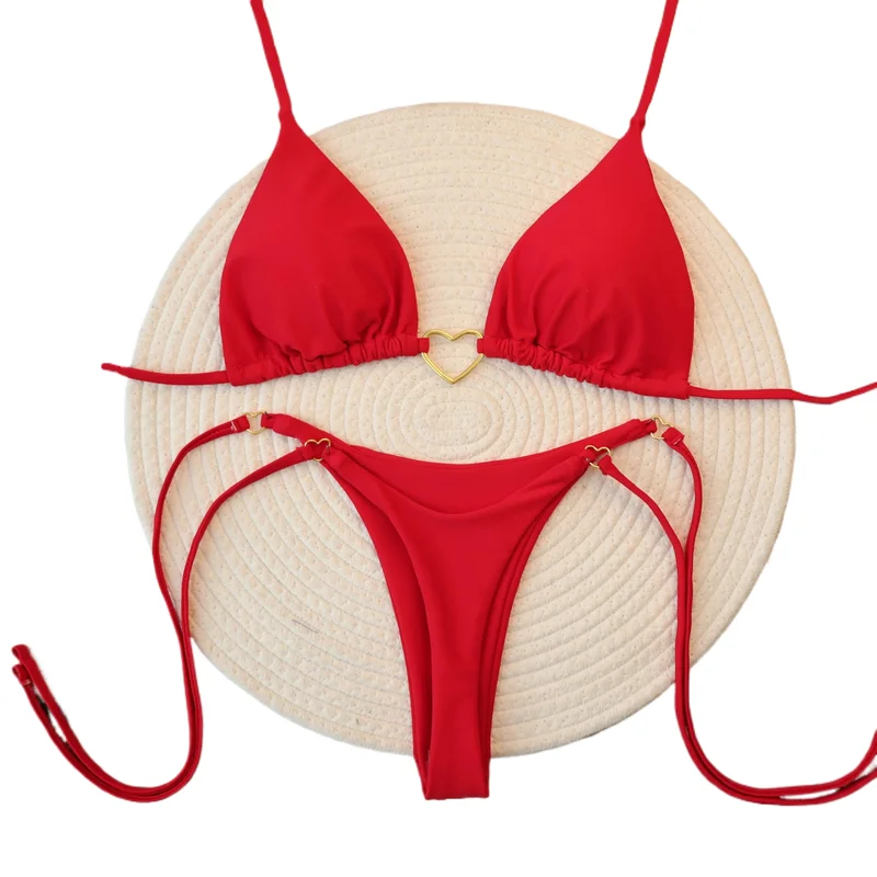 AliExpress - Femmes Sexy brésilien Bikini ensemble licou Triangle haut string bas deux pièces maillot de bain coeur maillot de bain été maillot de 