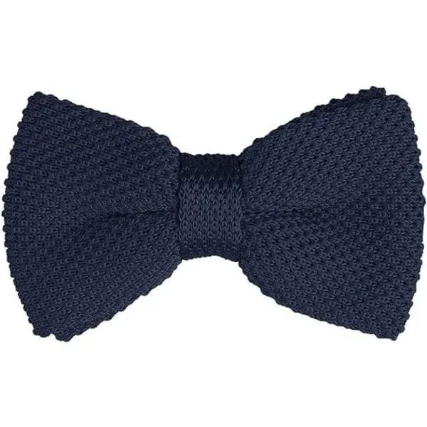 Men's Women's Knitted Bow Tie Solid Color Knitted Bow Tie Adjustable (Navy Blue)