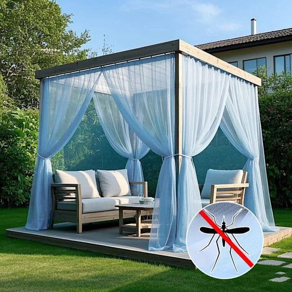 2 Taivaan Siniset Säänkestävät Verhot 160x213 cm – Hengittävä Pergolan Hyttysverkko Suihkulähteelle/Uima-altaalle