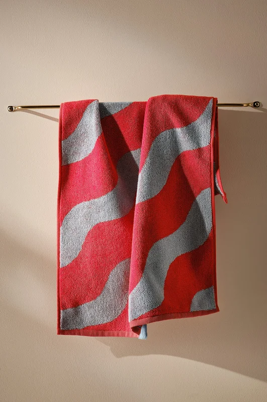 Jotex - Håndkle 50x70 Cm Tomatrød/lys blå - WAVES - Kjøp Håndklær hos Jotex