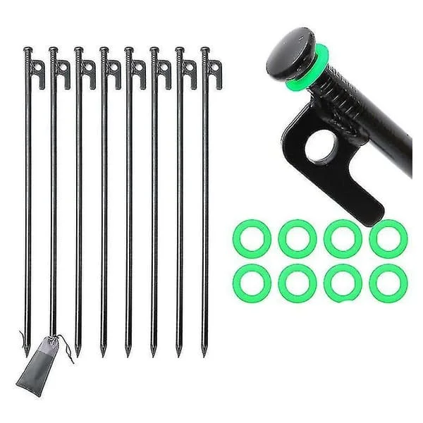 Ground Spikes Camping, 8-pack Tent Footprint Heavy Duty Cast Iron Wrought Iron 8 Inch with Hooks