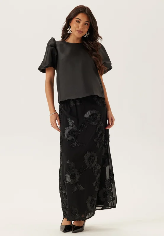 BUBBLEROOM - 3D Flower Maxi Skirt - Black