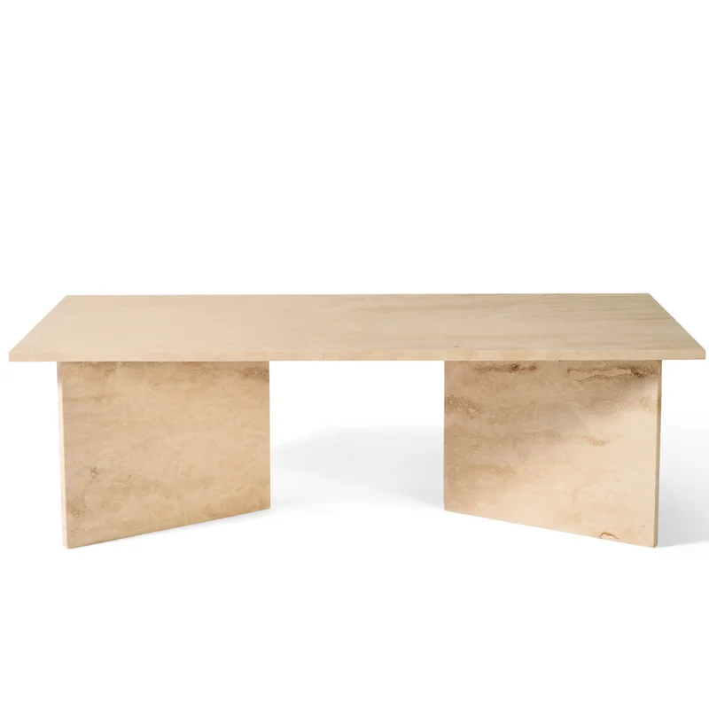 Vega Marmor Sofabord, Travertin Marmor | 140x70x42cm - Eksklusivt Solidt Sofabord med Autentisk Mønster - Naturtro Elegance til Stuen