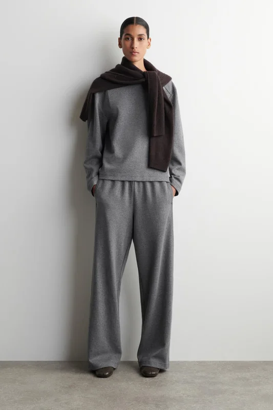 COS Women's Wide-Leg Cotton Joggers in Grey