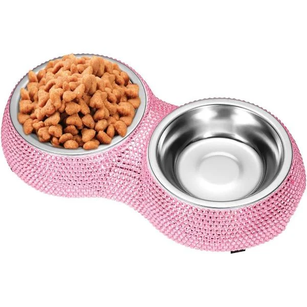 Dog Bowl, Shiny Diamond Dog Bowl, Non-Slip Silicone Base, Stainless Steel Food Bowl, Melamine Bowl for Cats and Dogs