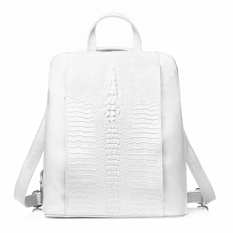 AliExpress - Zency 100 % echtes Leder, reinweißer Rucksack, Damen-Rucksack mit Krokodilmuster, passend für A4-Magazin-Laptops