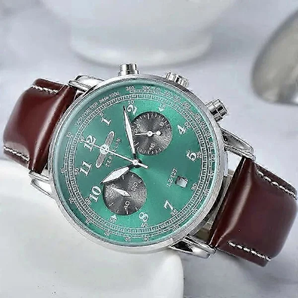 【NX】2023 Zeppelin Watch Topp Vattentät Äkta Läder Business Casual Quartz Klocka Herr Tre Ögon Multifunktionell Kronograf