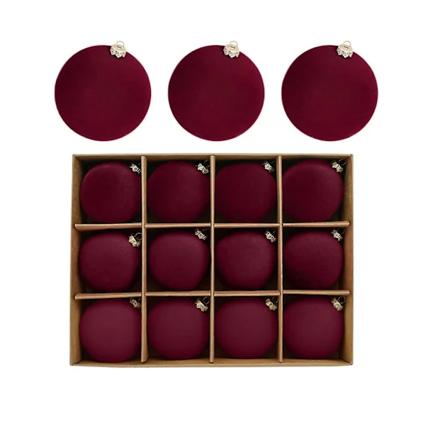 [LLC] 12 st Sammet Julkulor Flockade Julgranskuleprydnader Plastkulor Jul Dekorativa Hängande Ornament Julgransdekoration 6 cm