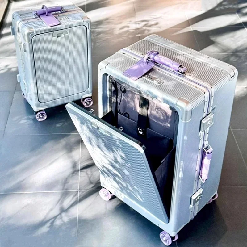 AliExpress - Valise à roulettes de poche à ouverture avant, cadre en aluminium, valise à roulettes à large poignée avec mise à niveau, roue 