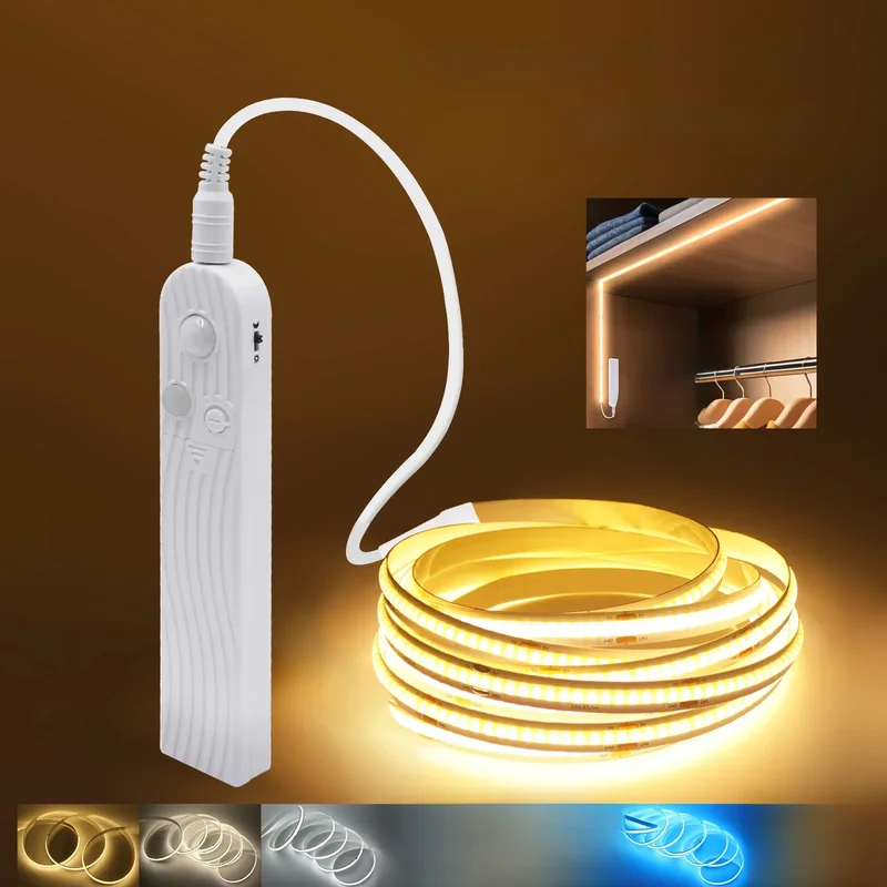 AliExpress - Bande LED COB 8MM 5V avec capteur de mouvement, alimentée par batterie, 320 LED/M, lumière de nuit à induction, blanc chaud, rouge, bleu 