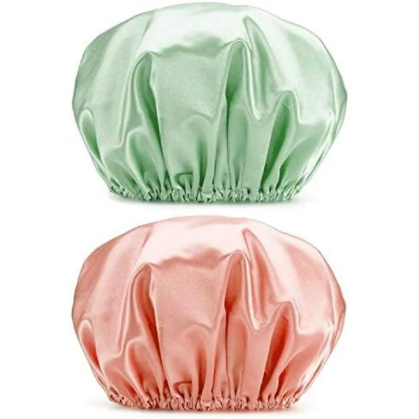 32 cm store dusjhetter, 2 gjenbrukbare dusjhetter for kvinner, elegante elastiske spa-hetter, tolags badehetter for voksne med langt hår