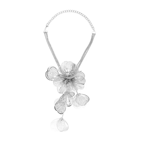Lyx-Lång metall Blomma Tofs Halsband Kvinnor Personlighet Smycken Flerlagers 3D metall Blomma Halsband Nyckelbenskedja