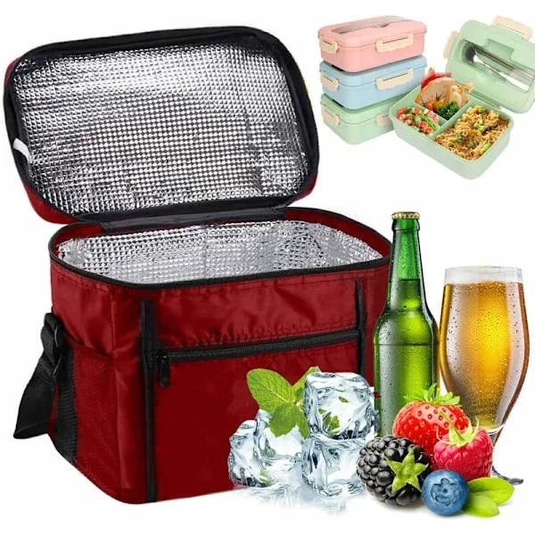 Insulated Lunch Bag, 10L Cooler Bag, Lunch Box for Work/School/Beach/Picnic, Red